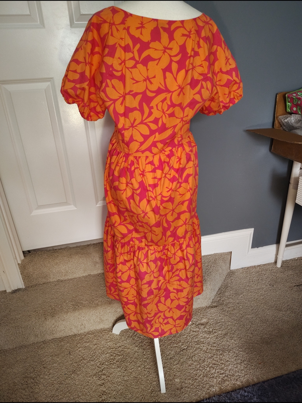 J Crew Women's Orange & Pink Floral V-Neck Maxi Dress Size 10 Vacation Cotton - Picture 4 of 11